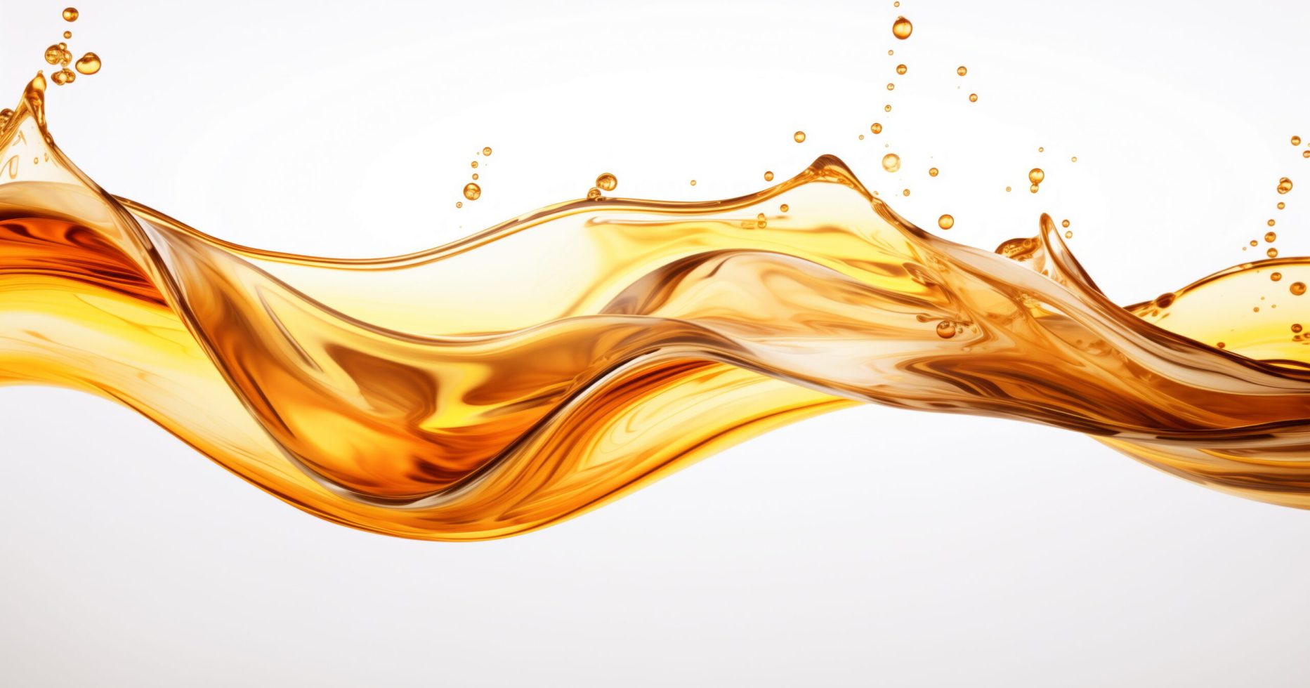 Splashes and drops of liquid oil. Fresh Olive or motor engine oil eco nature golden color close-up. Shine yellow Cosmetic oil or Cosmetic Essence Liquid drop. 3d render